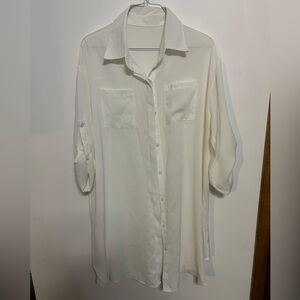 White Button-Up Beach Shirt Coverup